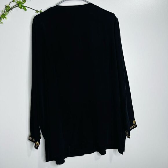 Diane Von Furstenberg 100% Silk Black Gold Embroidered Vintage Tunic Size 1X - Picture 8 of 10